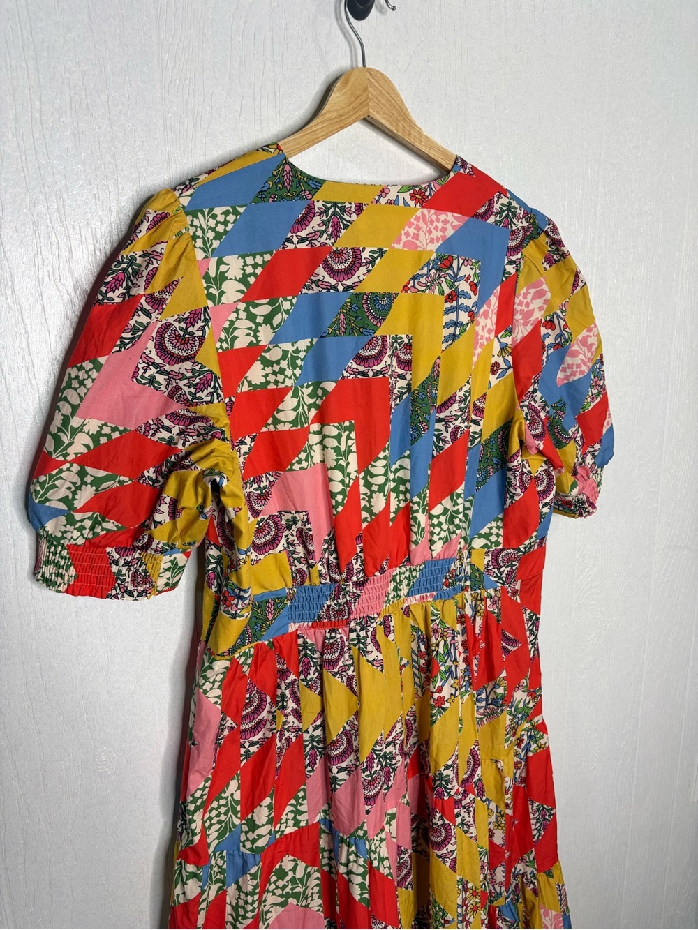 Boden Bella Puff Sleeve Geometric V Neck MIDI Dress Size US 14R - Picture 13 of 14